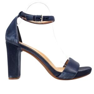 Naturalizer Navy Blue Fabric Block Heel Dress Sandals Women 8.5M Square Toe $150